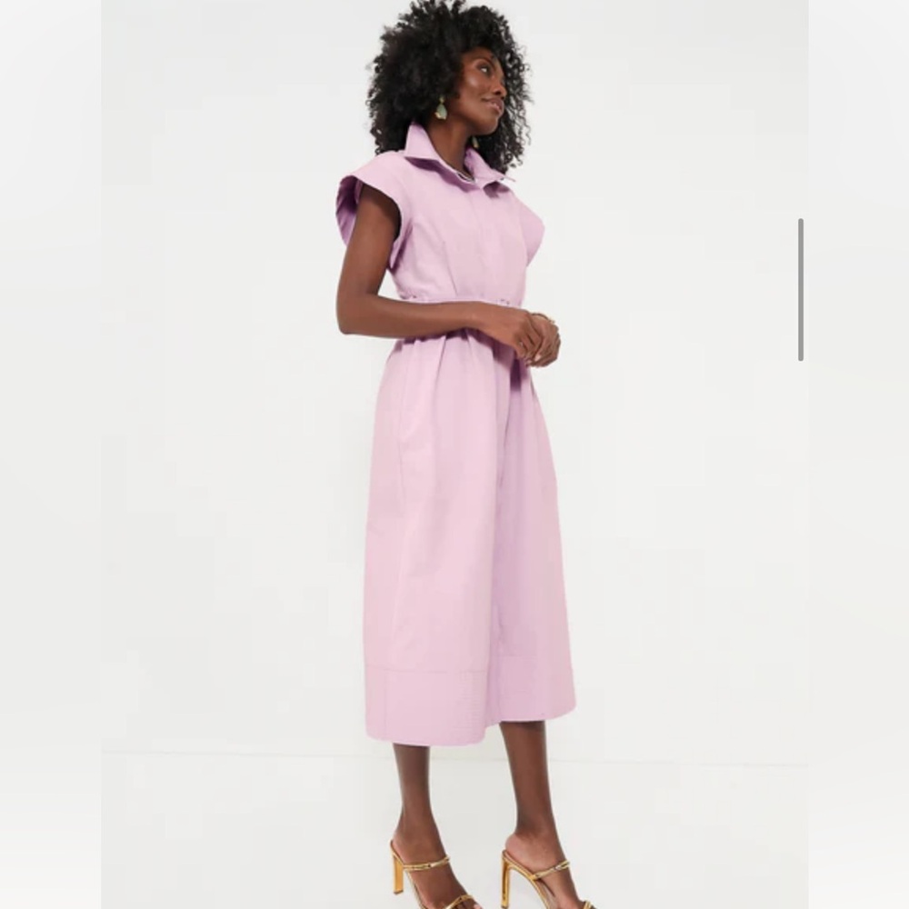 Pink Flutter Sleeve Midi Sundress with Peter Pan Collar